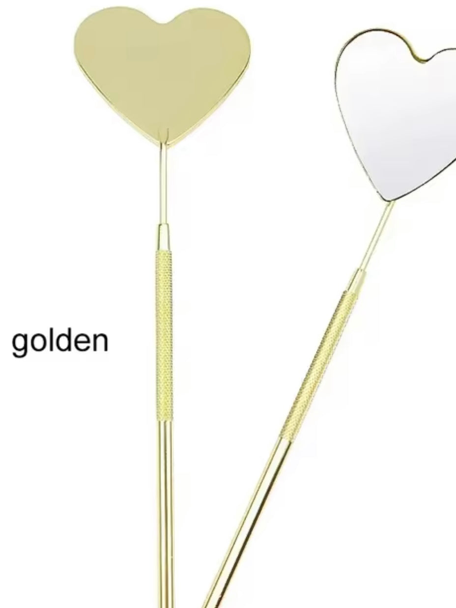 Eyelash Heart Mirror Stainless Steel Long Handle Mirror