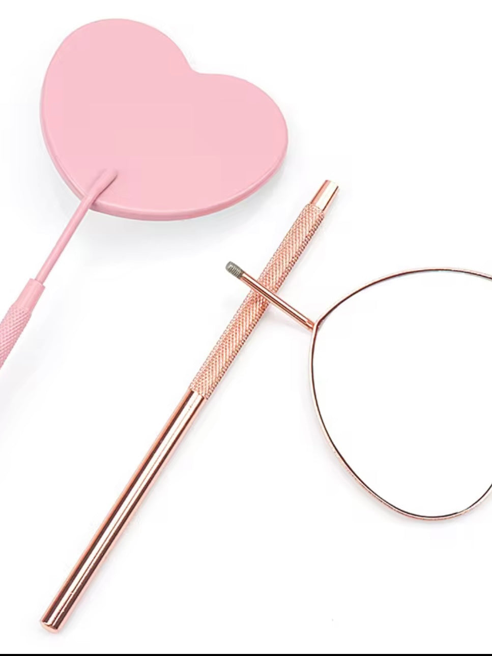 Eyelash Heart Mirror Stainless Steel Long Handle Mirror