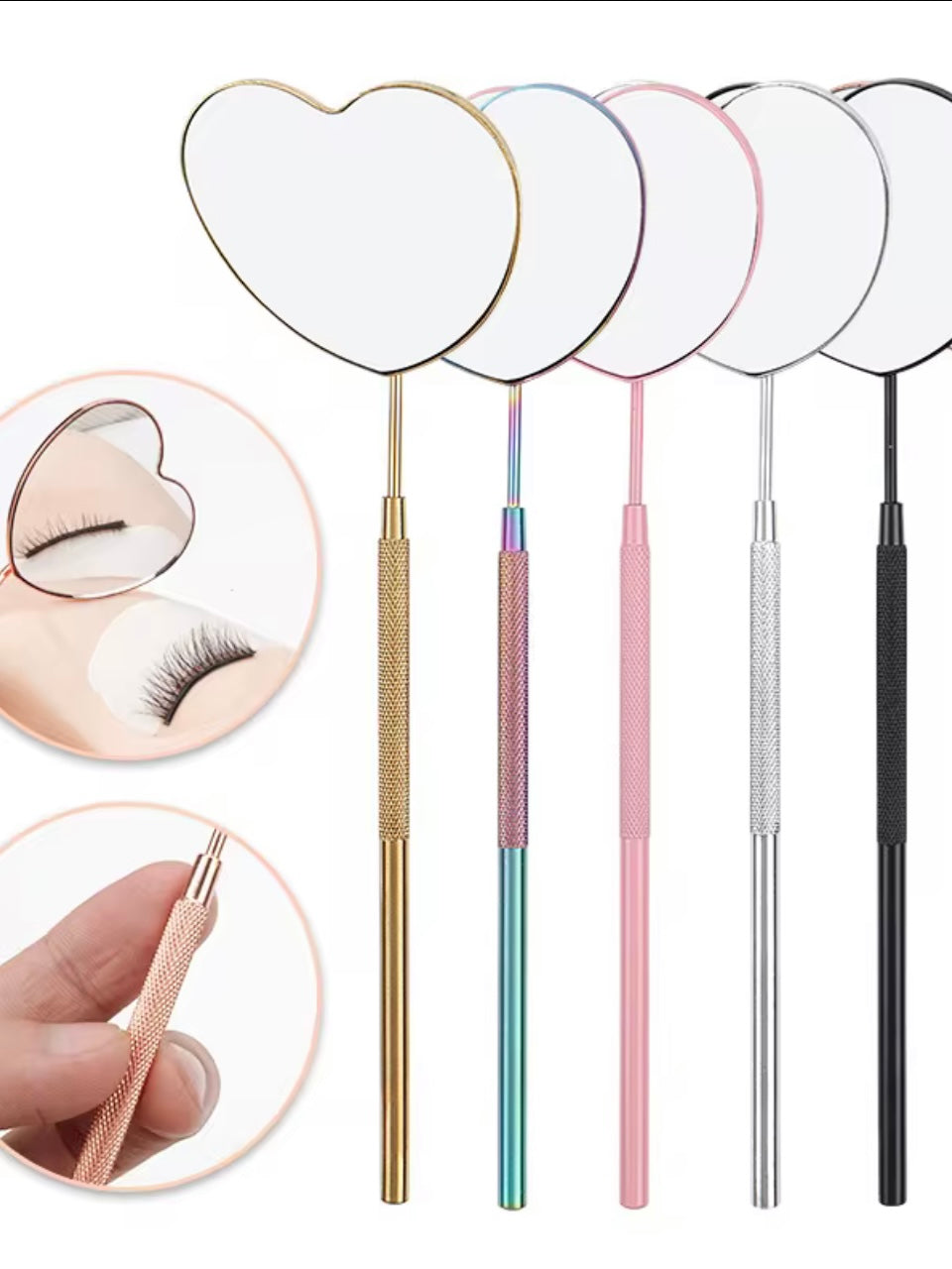 Eyelash Heart Mirror Stainless Steel Long Handle Mirror