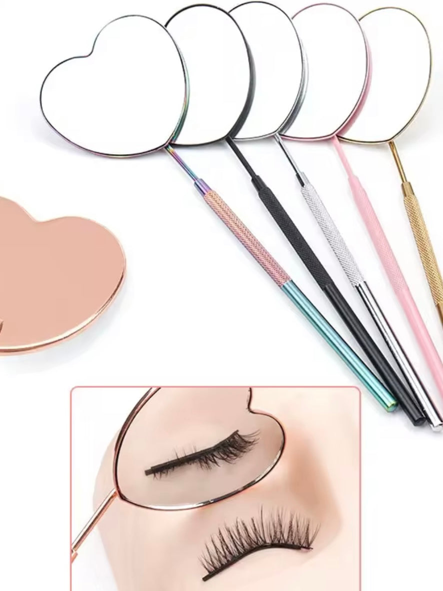 Eyelash Heart Mirror Stainless Steel Long Handle Mirror